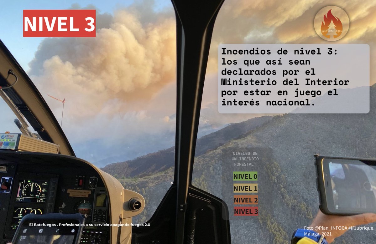 #IIFF en #España 
#IncendiosForestalesEspaña  

El nivel 3 solo es una decisión política:

-No implica más medios, pues, con un nivel 2, ya tienen a su disposición todos los que haya disponibles tanto locales como provinciales, autonómicos, de otras autonomías, nacionales