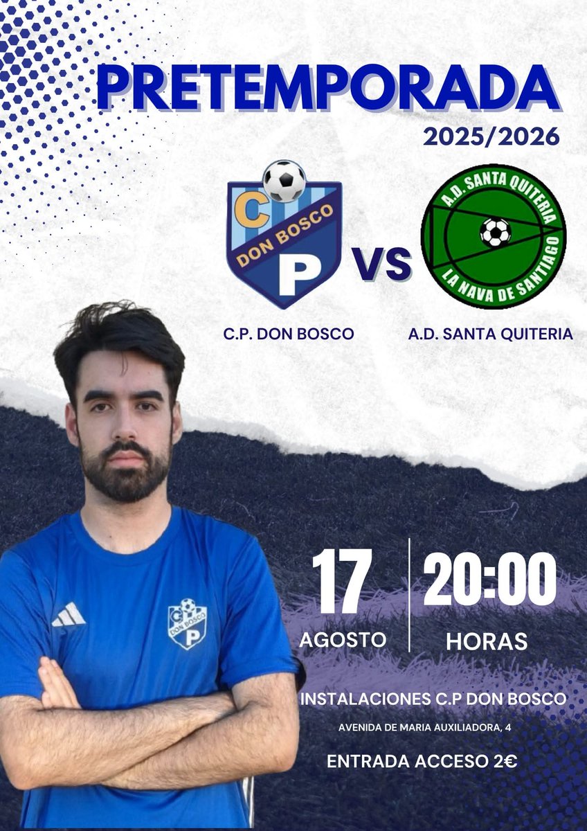 Pretemporada 

Hoy Domingo 17

A las 20:00 H

<a href="/Cpdonbosco/">CP Don Bosco Badajoz</a> _ <a href="/SANTAQUITERIAAD/">AD SANTA QUITERIA</a> 

Instalaciones del colegio don Bosco