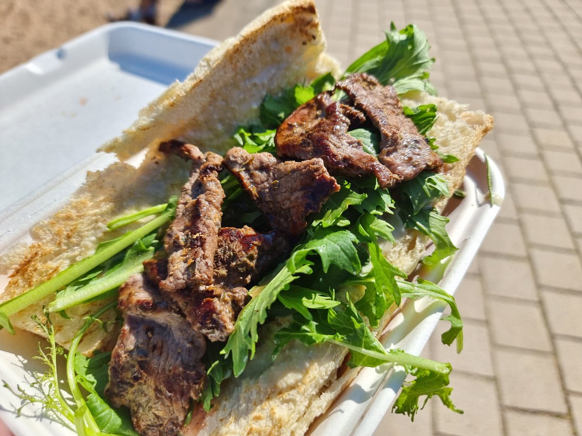 newsmulg's tweet photo. Ballycastle is buzzing today with @NaturallyNCG market on and the sun out. Brilliant mint 'aero' from Nitro Coffee Co and rose veal steak sandwich @BroughgammonFrm with Young Buck blue cheese https://t.co/22Aq1XvMAq