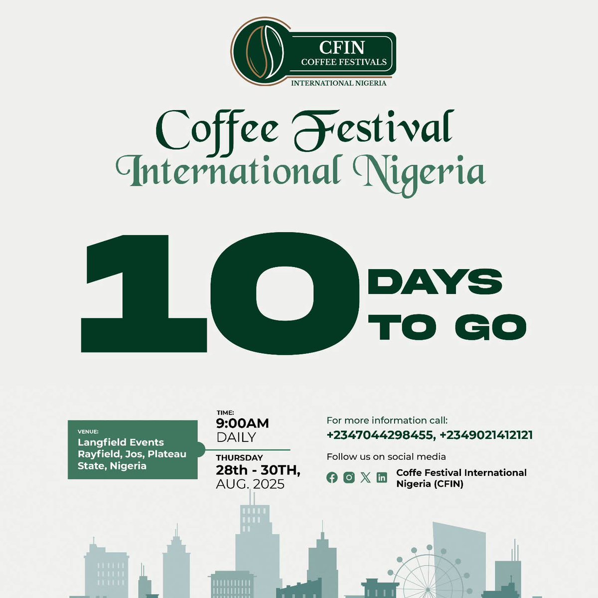 Aisha Muhammad Aliyu (@aishamuhammad40) on Twitter photo 10 Days to Go
🔥 10 days.
☕ 821 coffee shops.
💼 10,000 jobs.
🎉 1 festival.
#coffeefestival #coffeefestivalnigeria ##CFIN2025 #coffee #forafricabyafrica
<a href="/Coffeefest_ng/">Coffee Festival International Nigeria</a> 10 Days to Go
🔥 10 days.
☕ 821 coffee shops.
💼 10,000 jobs.
🎉 1 festival.
#coffeefestival #coffeefestivalnigeria ##CFIN2025 #coffee #forafricabyafrica
<a href="/Coffeefest_ng/">Coffee Festival International Nigeria</a>