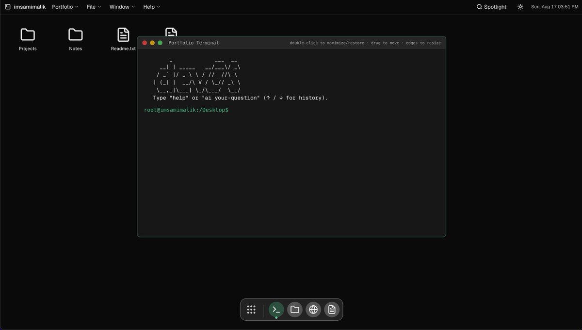 imsamimalik's tweet photo. inspired by @ryolu_  I tried to vibe code an OS [WIP] https://t.co/FnNf2rOAQR

uses AI SDK from @vercel https://t.co/lRw4gdLz1H