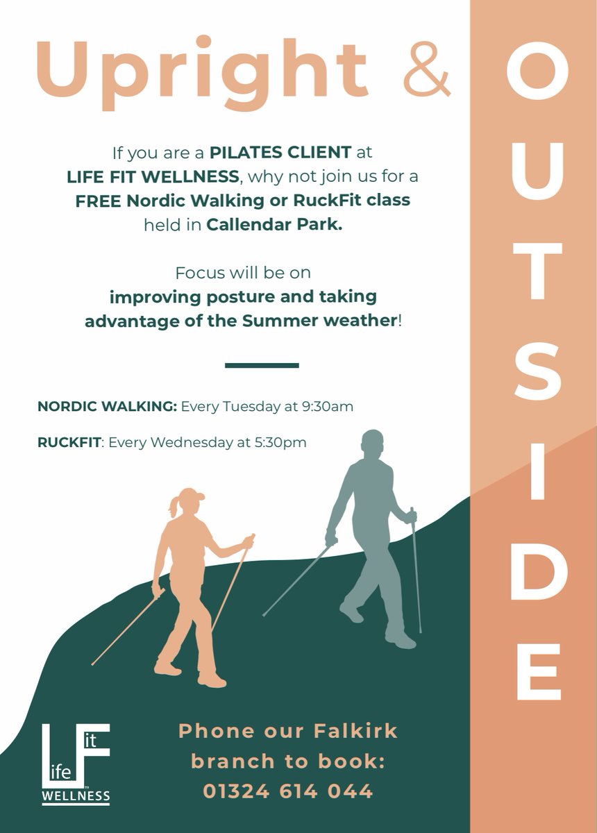 To all our PILATES CLIENTS, we are offering you a FREE Nordic walking or RuckFit class where we will focus on posture and take the opportunity to enjoy the outdoors this Summer! 🚶‍♀️

☎️Call our Reception to book your FREE class: 01324 614 044