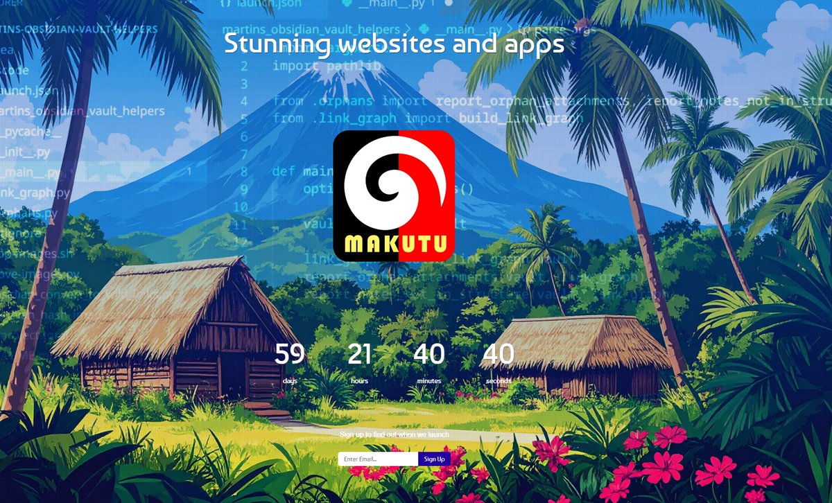 MakutuBuilder's tweet photo. Makutu (Maori for Magic) is a new Ai-powered web, app and game builder. Built in public over the next few week and launch at the end of September. Sign up for launch info: https://t.co/T2aLG1qtCN #ai #aiagent #agentic #coding #website #app #application #sdk #programming #magic https://t.co/zmbEG0IVkh