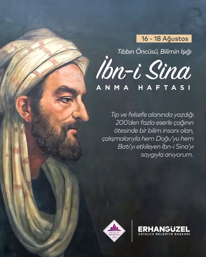 16–18 Ağustos İbn-i Sina Anma Haftası’nda; tıp, felsefe ve bilim alanında yazdığı 200’ü aşkın eserle çağının çok ötesine geçen, çalışmalarıyla hem Doğu’yu hem Batı’yı derinden etkileyen büyük bilgin İbn-i Sina’yı saygı, rahmet ve minnetle anıyoruz.