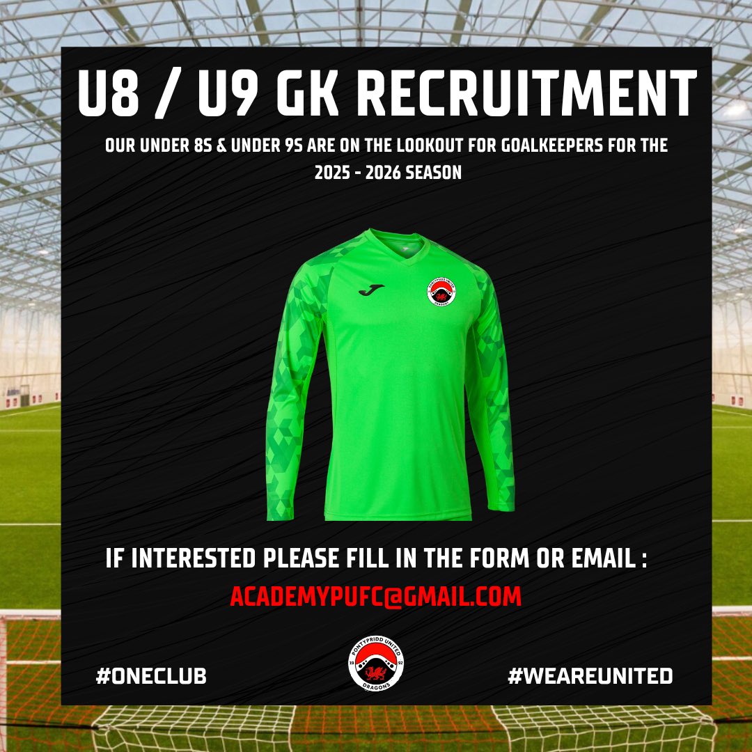 PontyUnitedA's tweet photo. 🧤𝗚𝗢𝗔𝗟𝗞𝗘𝗘𝗣𝗘𝗥 𝗥𝗘𝗖𝗥𝗨𝗜𝗧𝗠𝗘𝗡𝗧 

We have an open trial evening tomorrow night for Under 8s &amp; Under 9s goalkeepers 𝗢𝗡𝗟𝗬

📆 Monday 18th August 2025
⌚️ U8s/U9s: 17:00pm - 18:00pm
🏟 USW Sport Park, CF37 5UP.

https://t.co/2PaNidRveF https://t.co/Ok1vnB8aoo