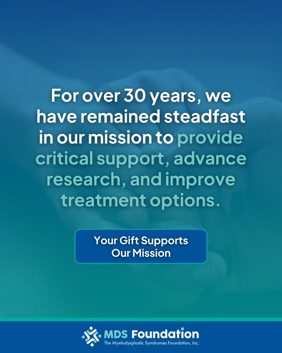 We’re on a mission to raise $1 million to support those affected by MDS.

For over 30 years, we have remained dedicated to providing education, support, and resources.

Together, we can transform the future for everyone impacted by MDS.

Donate today: bit.ly/3IMrWGR