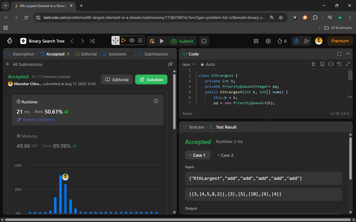 Manohar2909's tweet image. ๐ Day 78 of #100DaysOfCodingChallenge โ Mastering BST Node Deletion with Recursion & Inorder Successor
703. Kth Largest Element in a Stream
450. Delete Node in a BST
#BinarySearchTree #DSA #JavaProgramming #ProblemSolving #CodingChallenge #LeetCode #SoftwareEngineer #connect