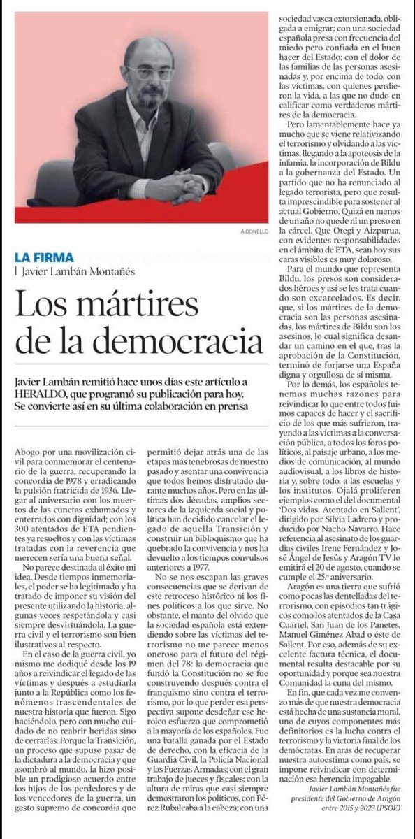 Palabras que se convierten en testamento y aliento para el futuro inmediato. Gracias y descansa en paz, Javier Lamban