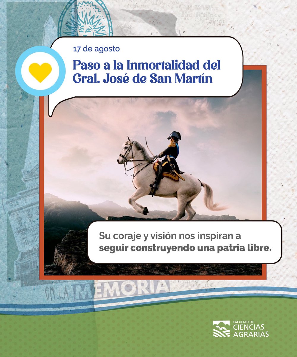 📆 El 17 de agosto se cumple un nuevo aniversario del deceso del General José de San Martín, el Libertador de América. En Argentina se lo reconoce como el “Padre de la Patria”.

(+)