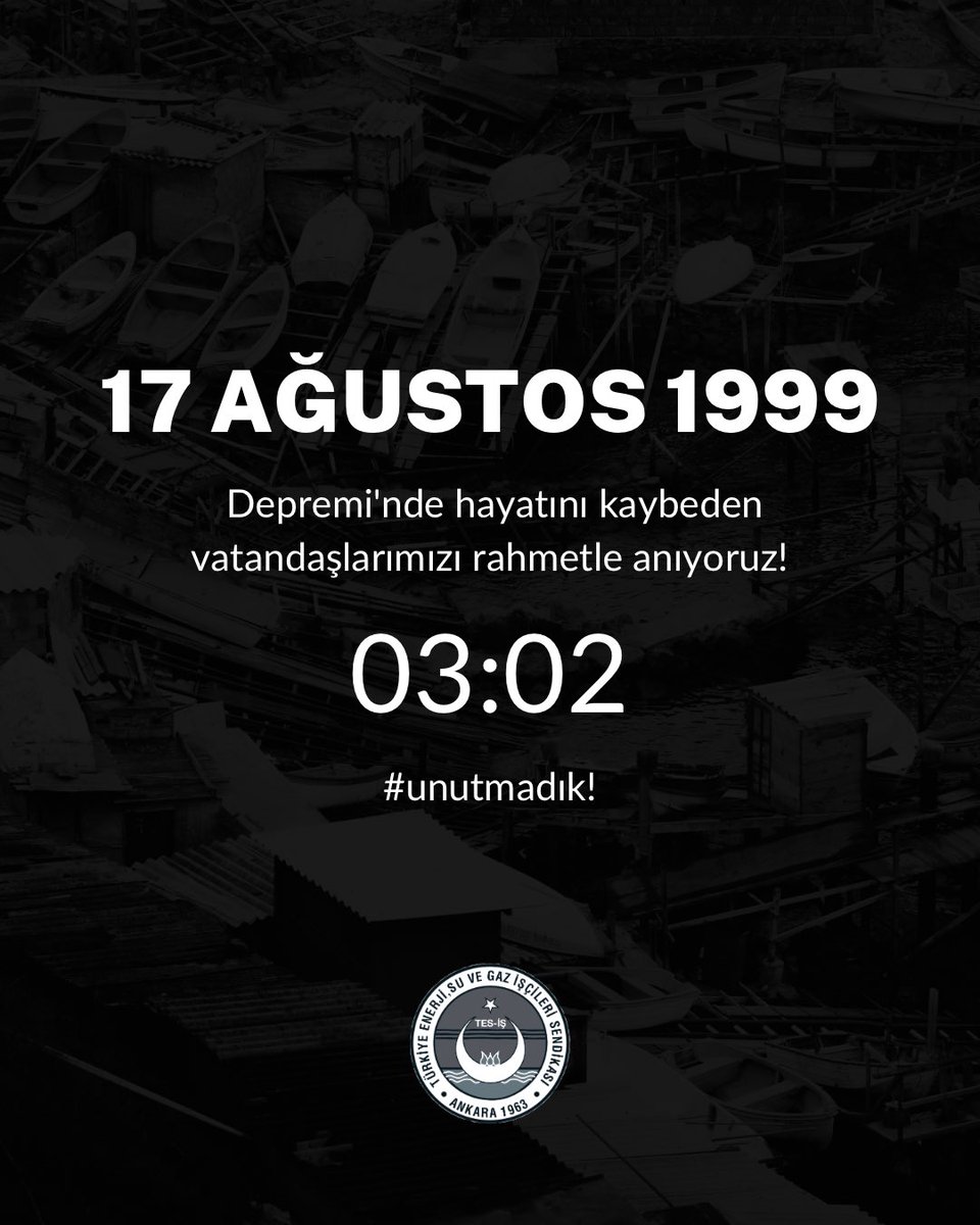 Genel Başkanımız İrfan KABALOĞLU, 17 Ağustos 1999 Depreminin yıldönümü vesilesiyle aşağıdaki şekilde bir mesaj yayınladı:

“17 Ağustos 1999’da, merkez üssü Kocaeli’nin Gölcük ilçesi olan 7.4 büyüklüğündeki büyük depremi unutmadık. Bu depremde binlerce bina ve işyerleri yıkıldı.