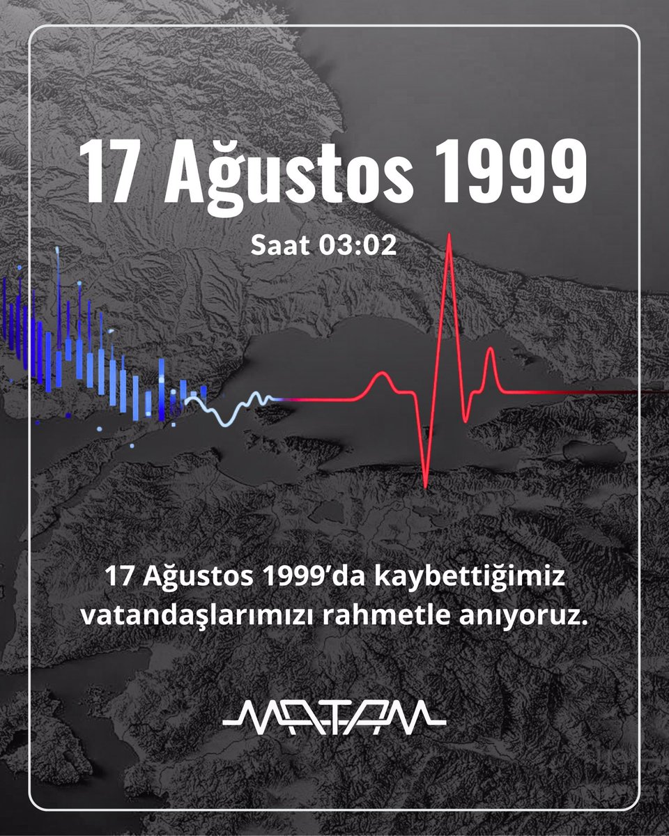 17 Ağustos depreminde hayatını kaybeden vatandaşlarımızı rahmetle anıyoruz.

MATAM olarak amacımız, Marmara’nın deprem tehlikesini bilim ve son teknolojiyle yüksek doğrulukla belirlemek, riski azaltan, uygulanabilir ve hızlı çözümler üreterek gelecekteki acıların önüne geçmektir.