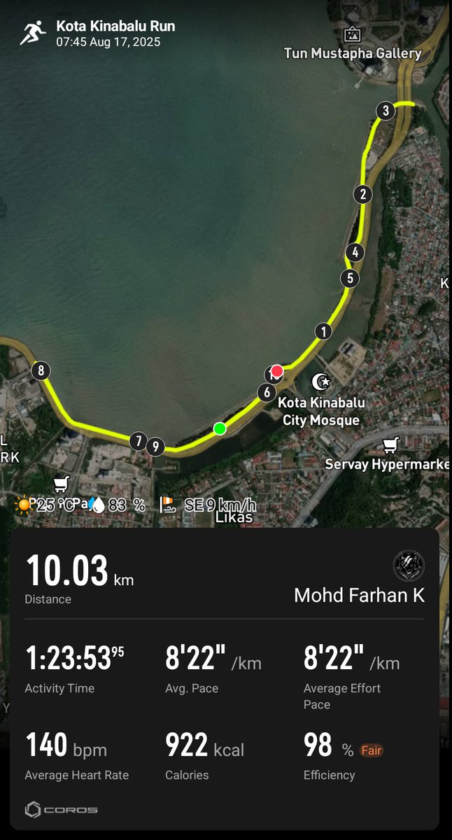 hanz's tweet photo. Lepas KK City HM 2025, sambung sikit di Teluk Likas 😁 https://t.co/AGLjVzFTtr