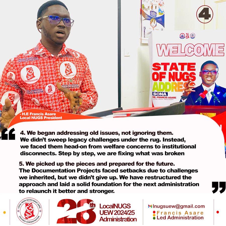 🇦🇹🇦🇹28th L’NUGS🇦🇹🇦🇹
___________________________________
The Journey in Pieces: Highlights from the 2025 State of NUGS Address(1-9slides)
_Dear UEW,
To everyone who shares in this dream and believes in us, we are grateful. 
A UNION and ITS FUTURE 

NyaAnidaso!