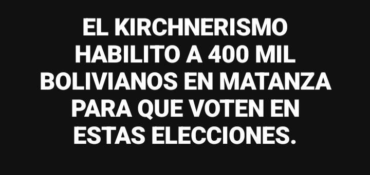 SON 4 RAMOS MEJIA ‼️

LA POBLACION ESTIMADA EN RAMOS MEJIA ES 109.000 HABITANTES.

LA CANDIDAD DE BOLIVIANOS QUE FUERON HABILITADOS SOLO EN MATANZA ES DE 400 MIL. ES DECIR, CASI 4 RAMOS MEJIA.

DE MANUAL.