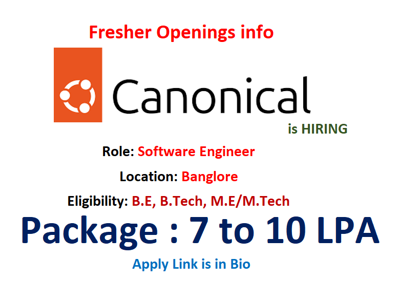 Canonical is hiring #Freshers for #Software Engineer

Eligibility:
- B.E/B.Tech or M.E/M.Tech from 2024 &amp; 2025 Graduates in Computer Science or another programming courses
- Deliver high quality code in Python/ Rust/Golang/JavaScript/Java

Link: job-boards.greenhouse.io/canonicaljobs/…