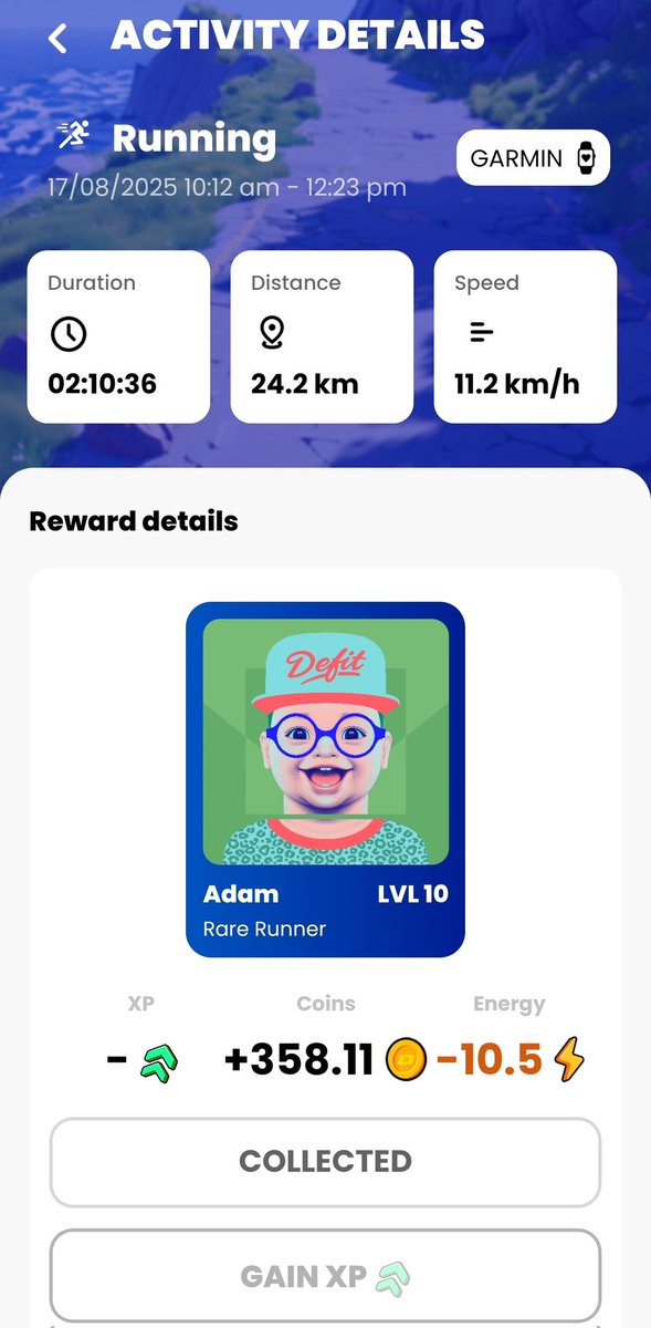 Yes I'm still running, and yes, still with <a href="/DEFITofficial/">DEFIT</a> 

+358 $DEFIT 
+1 fitbag (10 energy)

Hapi hapi hapi.

Captain code C770C845 
Join us, if you need a diamond captain 👀✅️

#MoveToEarn using #garmin
Coming soon to <a href="/solana/">Solana</a> 👌