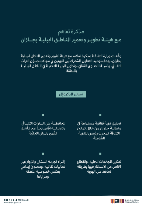 وزارة الثقافة وهيئة تطوير وتعمير المناطق الجبلية بجازان توقّعان مذكرة تفاهم لتنمية القطاع الثقافي بالمنطقة #صحيفة_المدينة 