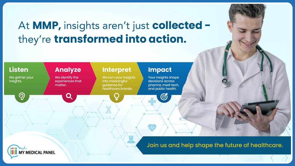 MyMedicalPanel's tweet photo. At My Medical Panel (MMP), we believe real-world medical decisions start with the insights of healthcare professionals like you. 

Join MMP: https://t.co/ocsRHuC7d7

The next breakthrough could begin with your survey today.

#HealthcareResearch #MedicalInsights #ClinicalResearch https://t.co/1Qru1OAzsv