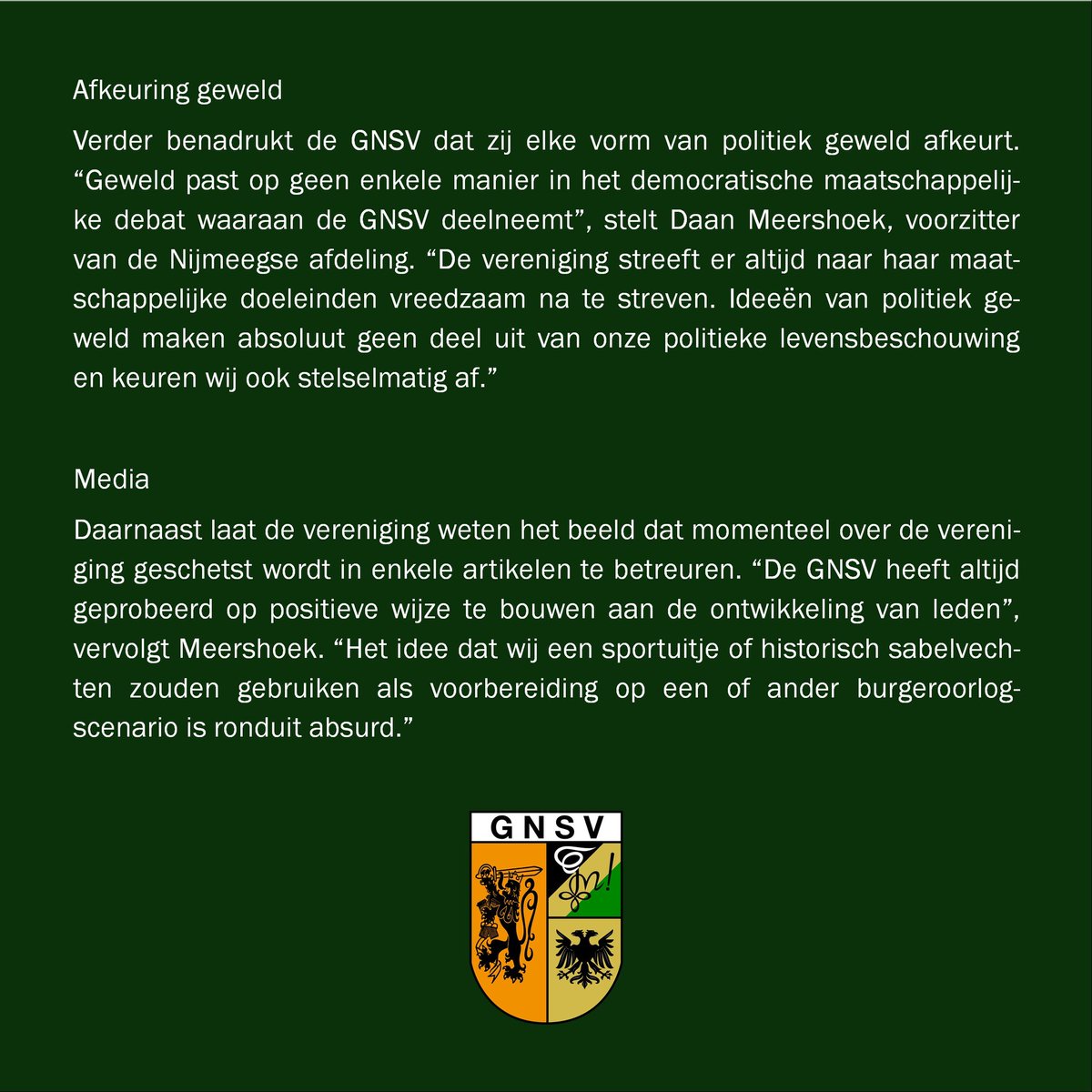 Persbericht aangaande de aanhouding en schorsing van een GNSV-lid.