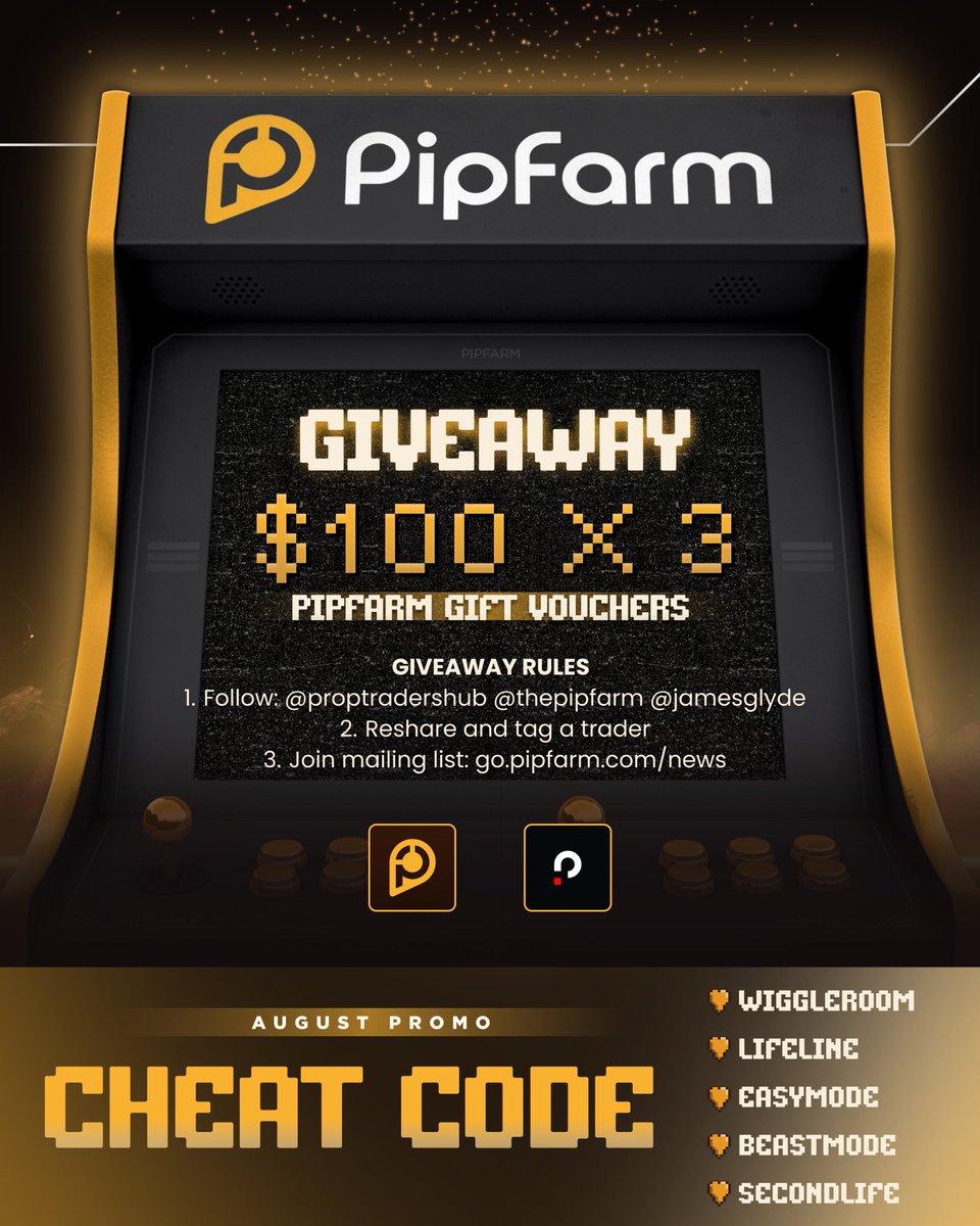 Prop traders hub (@proptradershub) on Twitter photo 💛$100 x 3 PIPFARM GIFT VOUCHERS💛
How to win
Follow
<a href="/proptradershub/">Prop traders hub</a> <a href="/thepipfarm/">PipFarm | Funded Trader Firm</a> <a href="/Jamesglyde/">James Glyde</a>
💛Reshare and tag a trader
💛Join mailing list: go.pipfarm.com/news 💛$100 x 3 PIPFARM GIFT VOUCHERS💛
How to win
Follow
<a href="/proptradershub/">Prop traders hub</a> <a href="/thepipfarm/">PipFarm | Funded Trader Firm</a> <a href="/Jamesglyde/">James Glyde</a>
💛Reshare and tag a trader
💛Join mailing list: go.pipfarm.com/news