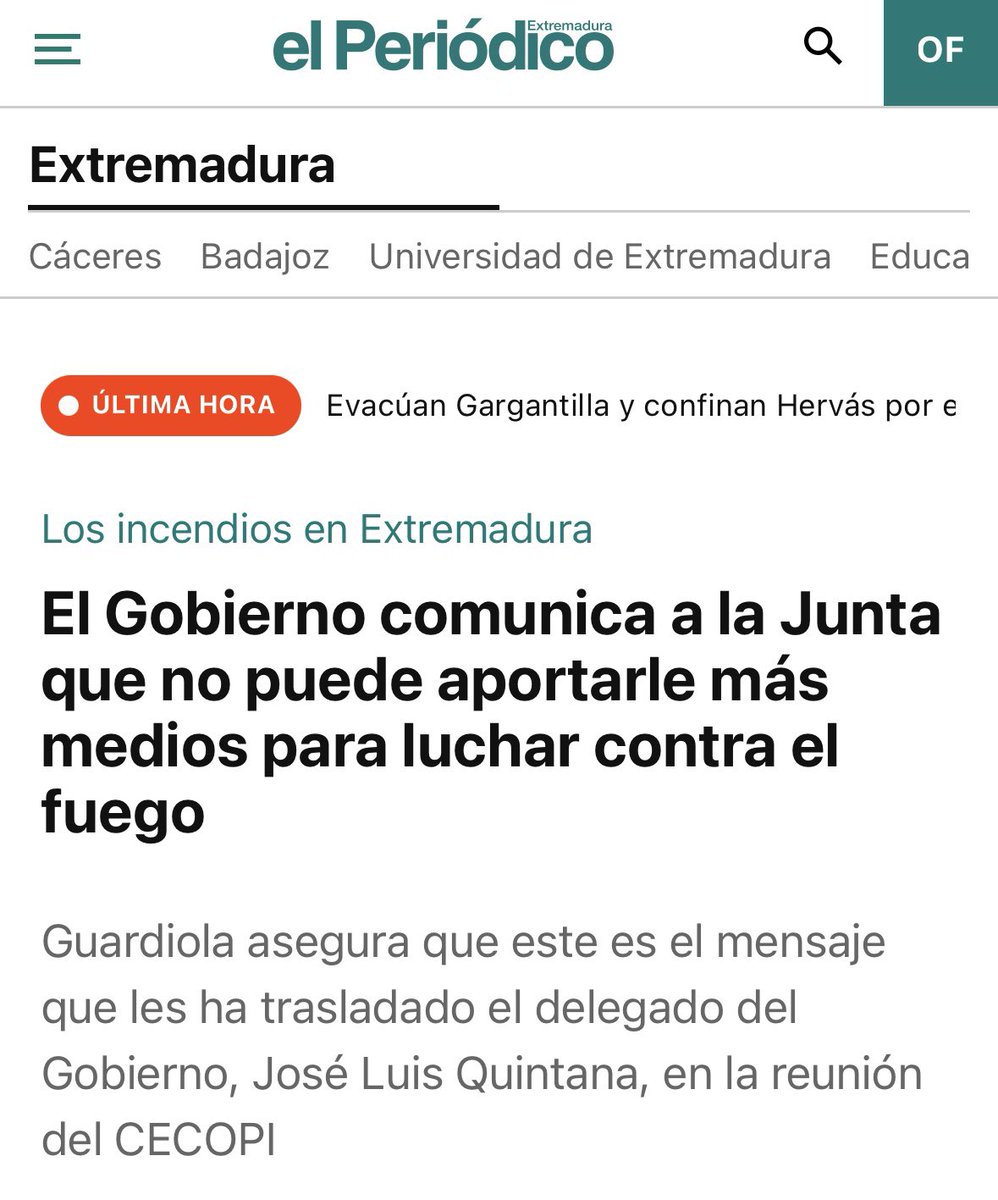 Miles de millones en impuestos para sostener un estado elefantiasico que es incapaz de protegernos.

Administración nacional, regional, provincial, local, para terminar dejando Extremadura vendida a su suerte.

Ánimo a todos los que están trabajando y jugándose la vida.