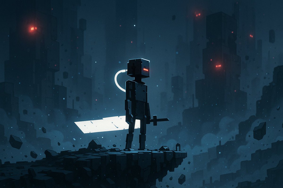 ApeDroidz's tweet photo. He woke in dead silence, drifting through the shattered remains of ancient servers. 
In his mind, only one thing was left - a blade of white code, like it was his destiny. https://t.co/HkWwifk29k