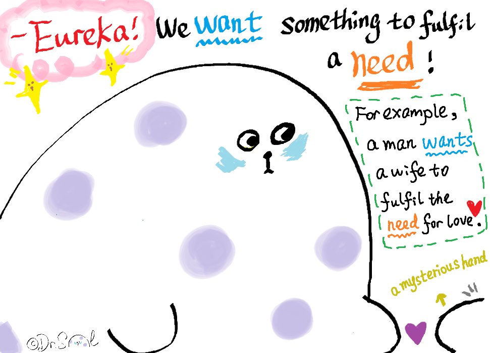 drseal_fin's tweet image. 💡 Eureka! Dr. Seal’s big discovery:
We “want” something to fulfill a “need”.
For example… a man may want a wife to meet the need for love 💜.
Five needs across Maslow’s pyramid drive our “wants”. 
Sealiously simple, sealiously deep. I am a deeper seal now.🦭✨

#drseal…