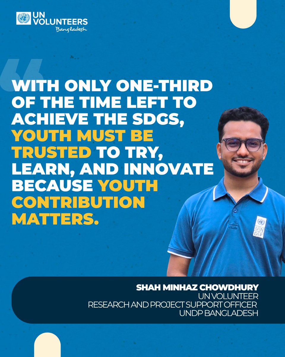 UNVBangladesh's tweet photo. The #SDG clock is ticking and youth are not just beneficiaries, but powerful drivers of change. They must be given the space to shape the future they want by contributing to the #agenda2030.

#IYD2025 https://t.co/IDccj7bNDL