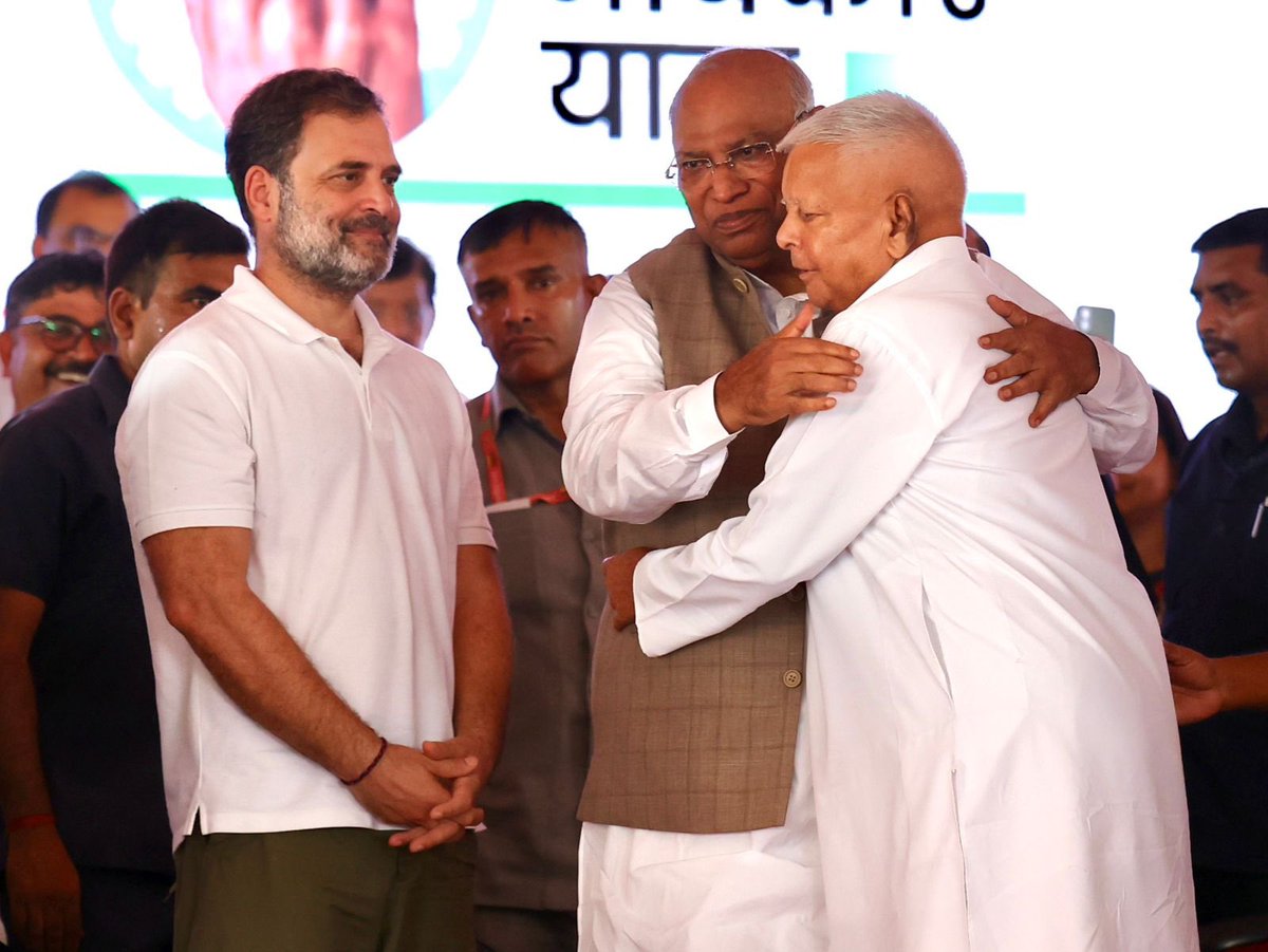 K C Venugopal (@kcvenugopalmp) on Twitter photo The Voter Adhikar Yatra was launched today in Bihar by INC President Sh. Mallikarjun <a href="/kharge/">Mallikarjun Kharge</a> ji and LOP <a href="/RahulGandhi/">Rahul Gandhi</a> ji, together with RJD Chief <a href="/laluprasadrjd/">Lalu Prasad Yadav</a> ji, Ex-DCM <a href="/yadavtejashwi/">Tejashwi Yadav</a>, and other INDIA party leaders.
With the trust and support of crores of the people of Bihar, The Voter Adhikar Yatra was launched today in Bihar by INC President Sh. Mallikarjun <a href="/kharge/">Mallikarjun Kharge</a> ji and LOP <a href="/RahulGandhi/">Rahul Gandhi</a> ji, together with RJD Chief <a href="/laluprasadrjd/">Lalu Prasad Yadav</a> ji, Ex-DCM <a href="/yadavtejashwi/">Tejashwi Yadav</a>, and other INDIA party leaders.
With the trust and support of crores of the people of Bihar,