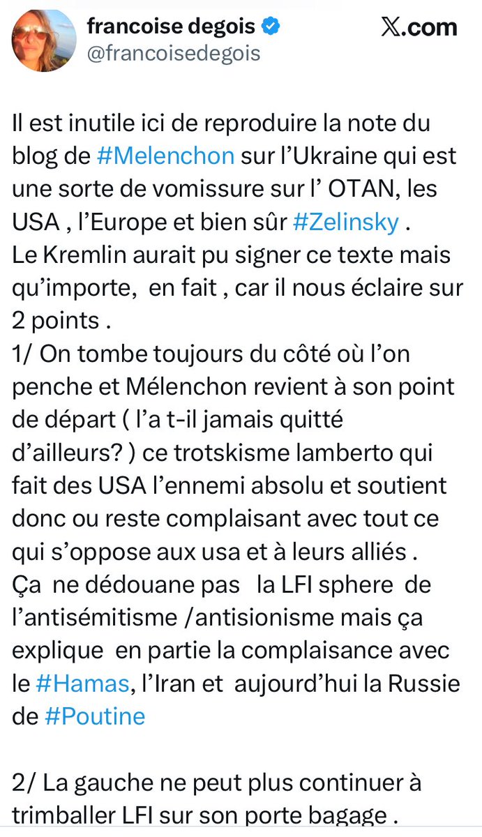 Je ne reposte pas car la chère <a href="/francoisedegois/">francoise degois</a> m’a bloqué depuis longtemps pour des raisons oubliées (ça devait être avant qu’elle n’ouvre les yeux sur la réalité de LFI), mais je plussoie