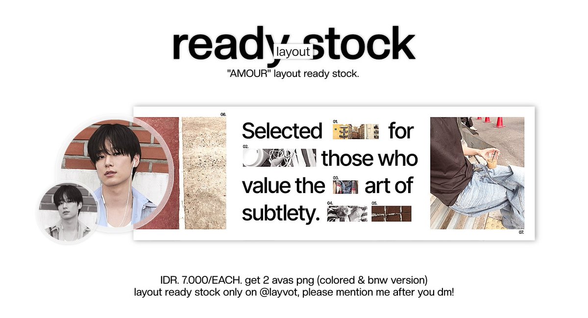 help rt, thank you

bring this 6 "AMOUR" ready stock layout with price IDR 7.000; each (PROMO) purchase will get 2 avas (colored &amp; bnw) in png formats only. tolong lihat codenya di ALT yaa! see ya in my dms <3

#zonauang #zonaba