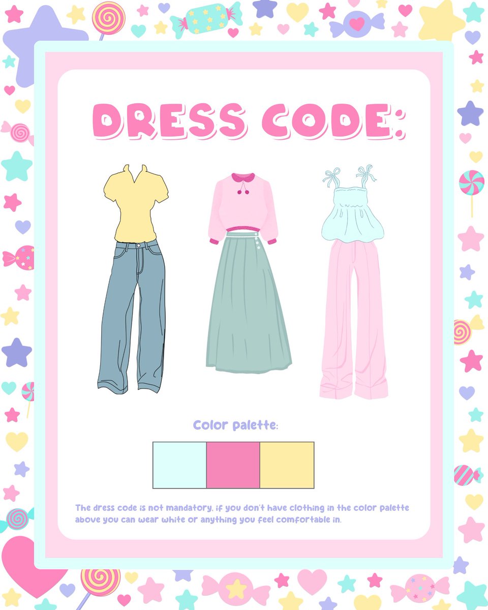 RJ_FunBox's tweet photo. โญHere is the dress code for RJ Sweet Factory event๐ฌ๐ญ
*The dress code is not mandatory. If you don't have clothing in the color palette above, you can wear white or anything you feel comfortable in.
See you next week Renfs๐๐
#RJSweetFactory
#ไปไฟ #๋ฐ์ฅ #RENJUN https://t.co/Q6jHA0D8cu