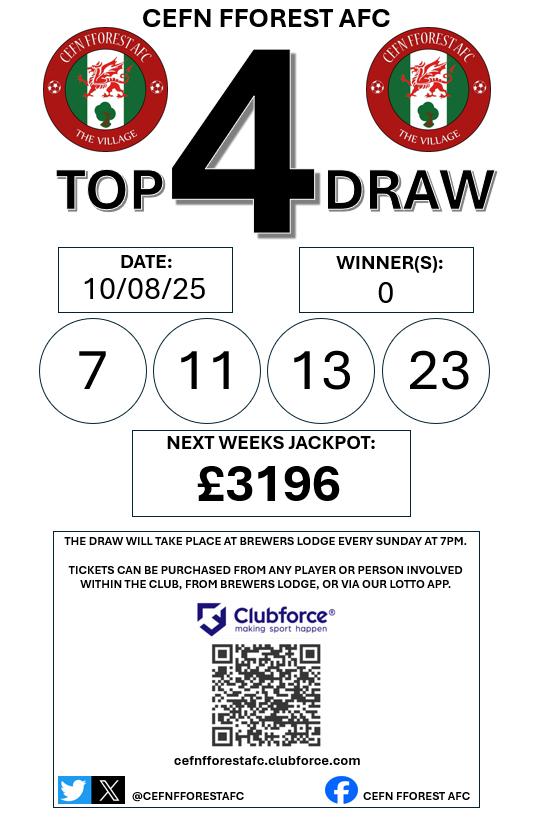 Cefn Fforest AFC (@cefnfforestafc) on Twitter photo TOP4️⃣DRAW sponsored by CJ Blinds is back tonight we are playing for a fantastic £3196🤩. Draw will be around 7pm tonight from the <a href="/BrewersLodge/">BrewersLodge</a> and shown live on club Facebook account. Thank you for your continued support👍
#village🔴
cefnfforestafc.clubforce.com/products/lotto… TOP4️⃣DRAW sponsored by CJ Blinds is back tonight we are playing for a fantastic £3196🤩. Draw will be around 7pm tonight from the <a href="/BrewersLodge/">BrewersLodge</a> and shown live on club Facebook account. Thank you for your continued support👍
#village🔴
cefnfforestafc.clubforce.com/products/lotto…