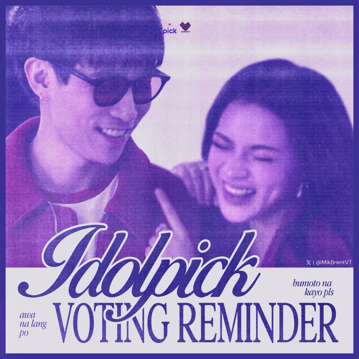 IDOLPICK REMINDER  ‼️

MENTies, don’t forget to cast your daily votes for MikBrent on IdolPick! 

Every click counts, every vote matters—let’s keep pushing until the very end because we have 3 hours left to vote💜