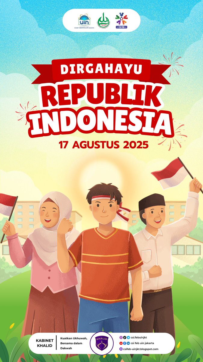 CSI_FEBUINJKT's tweet photo. [Dirgahayu Republik Indonesia ke-80🇮🇩]

80 Tahun Merdeka: Lebih dari Sekadar Perayaan

17 Agustus 1945 adalah tonggak sejarah yang tak akan pernah pudar dari ingatan bangsa. Hari di mana tanah air ini bangkit dan bersuara lantang: Indonesia merdeka! https://t.co/bG5Uqszv9t