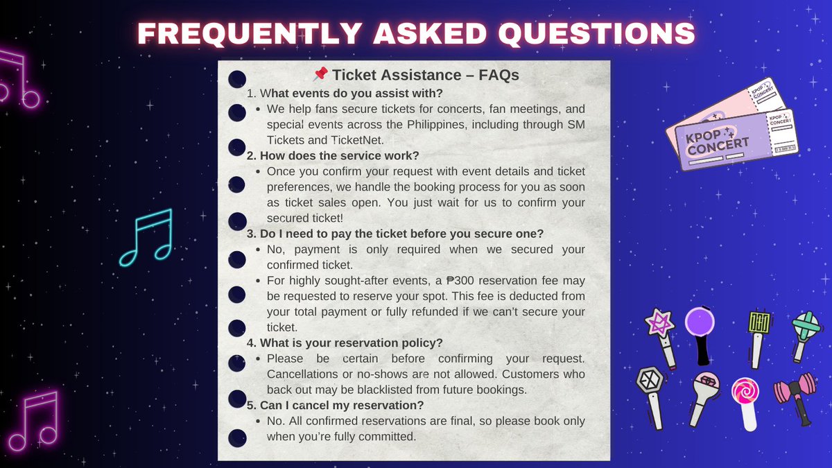 TixBuddyPH's tweet photo. ✨ Welcome to TixBuddyPH — your trusted ticket assistance buddy for concerts, fan meetings, and live events in the Philippines.

📌 Read our Terms &amp; FAQs below before booking.
DM to inquire or reserve 🎫

#TixBuddyPH #TicketAssistPH #KpopPH #TicketingAssistance https://t.co/kVpWVsqND2