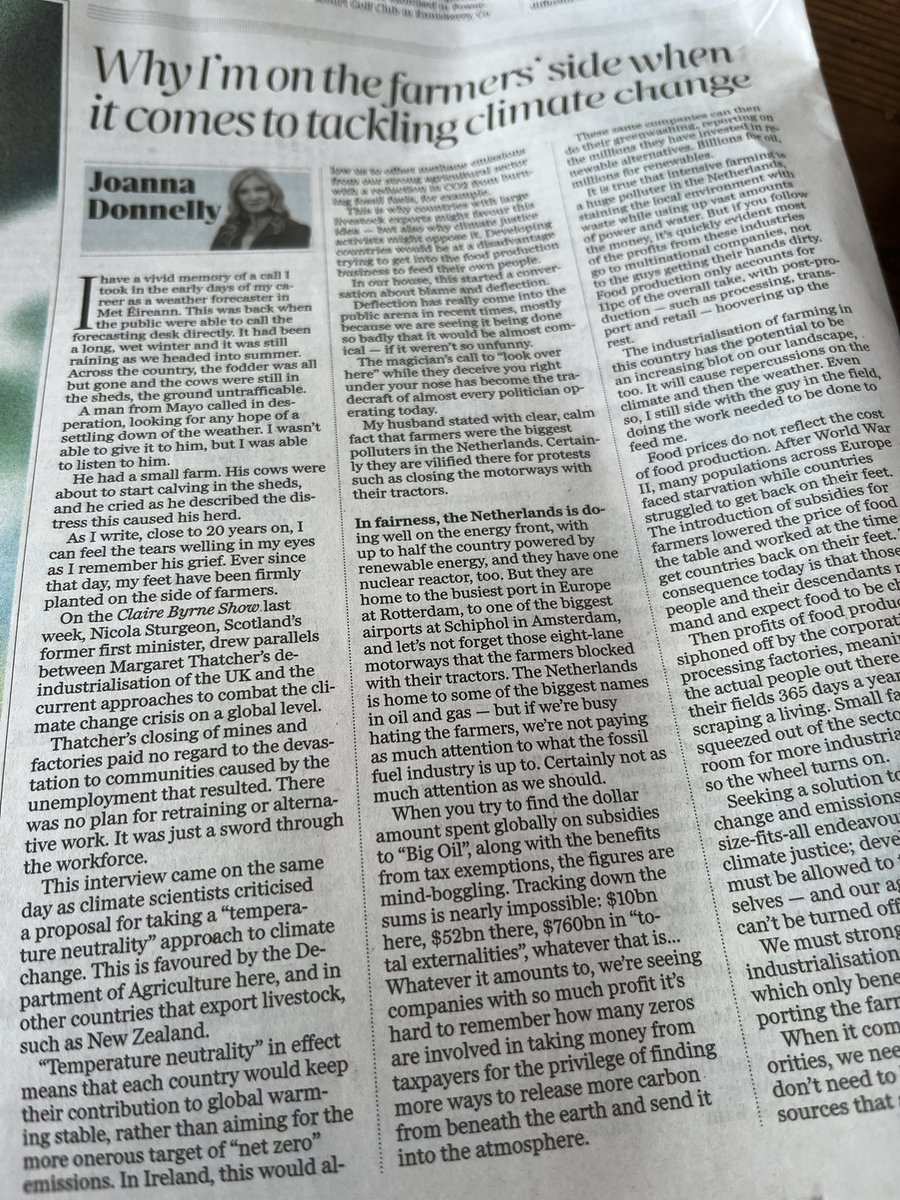 PeterAontu's tweet photo. Very interesting article by Joanna Donnelly on Sunday Independant back page . Factually explaining why not to blame farmers on climate change https://t.co/gDUdDkMCSj
