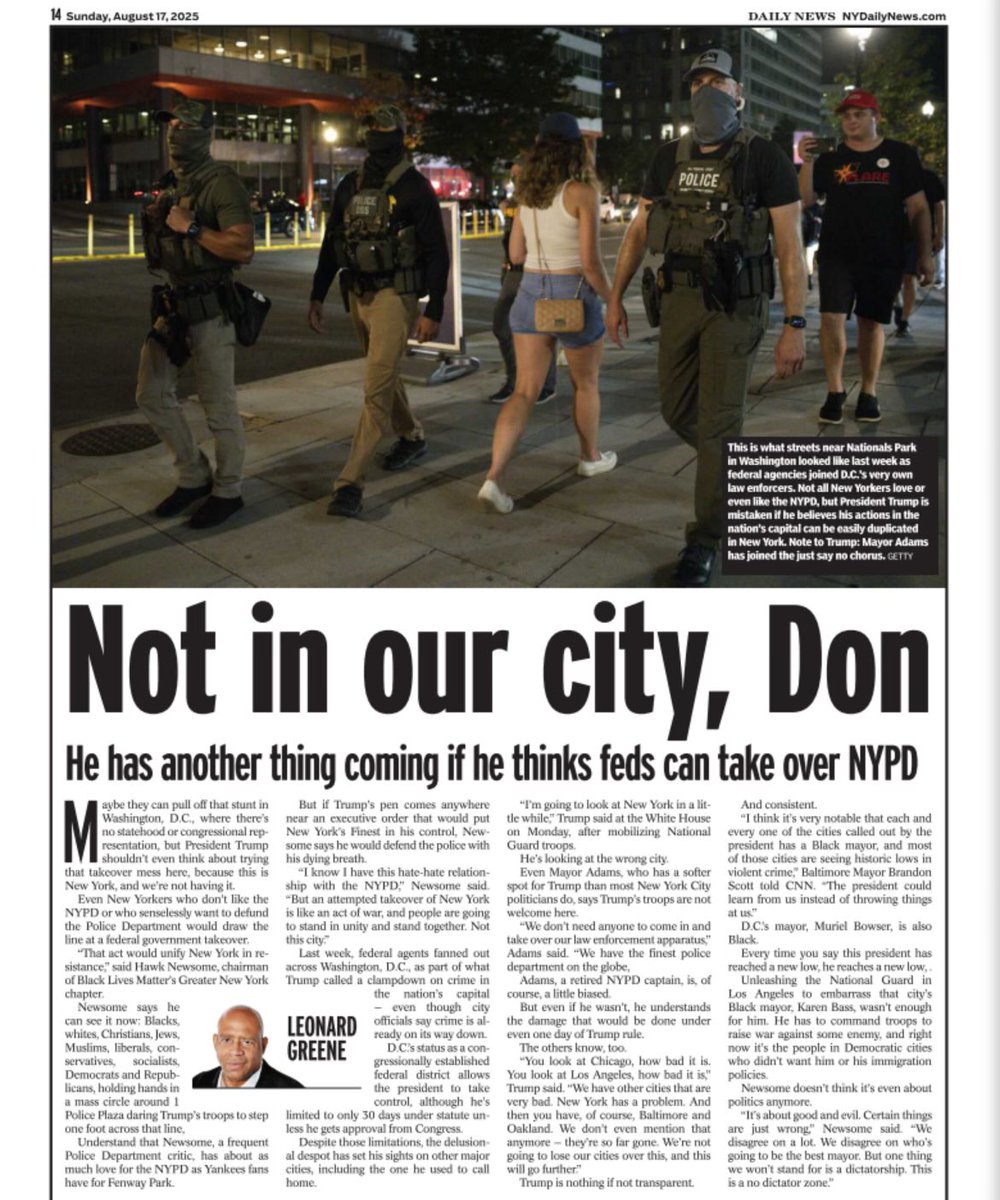 The Sunday Column: Trump’s police takeover bid won’t fly in NYC nydailynews.com/2025/08/16/leo…