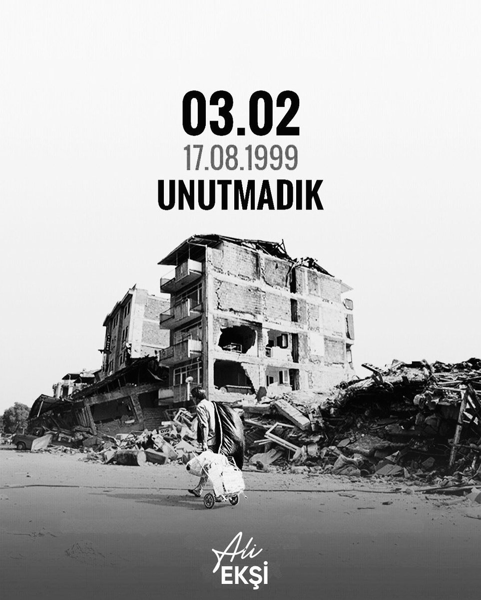 EksiAli_'s tweet photo. 17 Ağustos 1999 | 03.02
UNUTMADIK!

17 Ağustos Marmara Depremi’nin 26. yıl dönümünde hayatını kaybeden vatandaşlarımızı saygı ve rahmetle anıyorum.

Rabbim ülkemizi ve milletimizi tüm afetlerden korusun inşallah. https://t.co/zUXZUvZGlD
