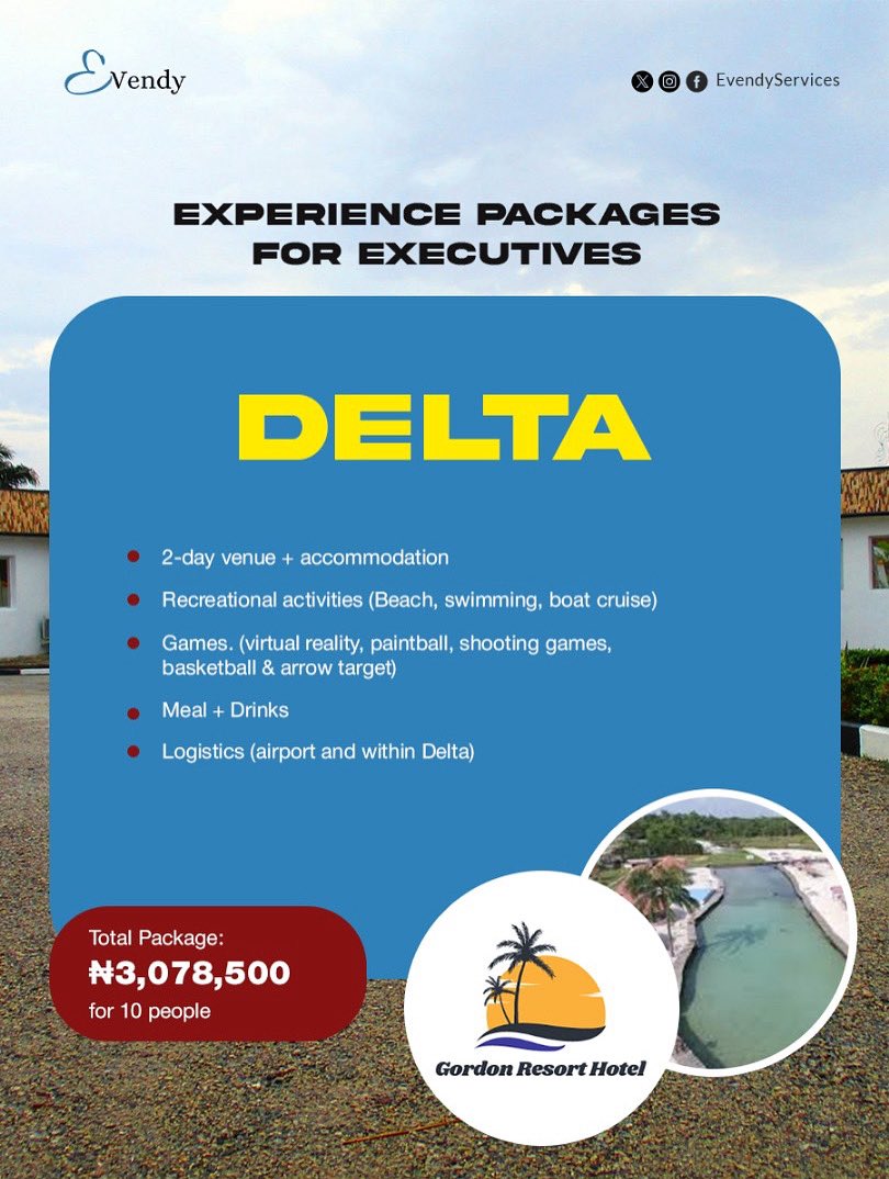 EvendyServices's tweet photo. Escape the office, build stronger bonds and recharge like royalty.
Our Delta Executive Package delivers 2 days of pure connection, adventure, and luxury - perfect for your leadership team.
Includes: games, boat cruise, beach, meals, drinks &amp; VIP logistics. #evendyservices https://t.co/YLVHwp1uoI