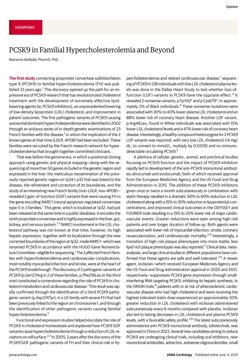 Viewpoint: The discovery of PCSK9's role in familial hypercholesterolemia has led to the development of effective PCSK9 inhibitors that lower LDL cholesterol and improve cardiovascular outcomes. 

ja.ma/460xDJh