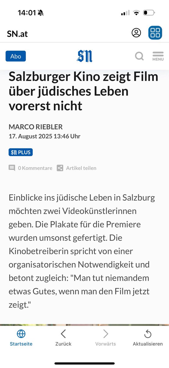 FranzSchellhorn's tweet image. In Salzburg wird ein Film über das jüdische Leben (in Salzburg) nicht gezeigt. Aus Angst vor Protesten. Österreich im Sommer 2025.