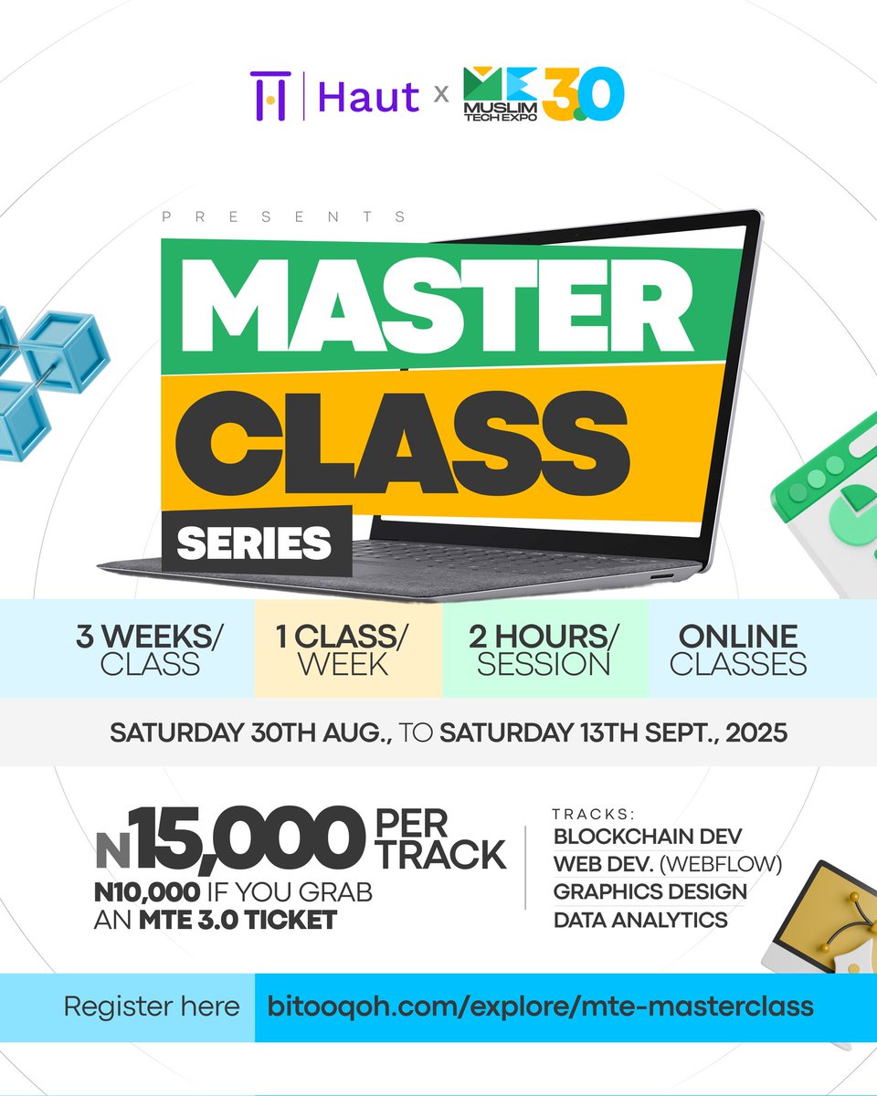 🔥BIG NEWS🔥
Muslim Tech Expo × <a href="/hautinstitute/">Haut</a> are teaming up to bring you something special, the Masterclass Series 🎉

From 30th Aug – 13th Sept, we’re going online for 3 weeks of practical learning. Just 1 class a week, 2 hours each, very easy to fit into your schedule.