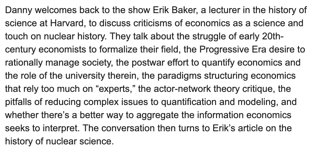 American Prestige (@amprestigepod) on Twitter photo Bonus - Is Economics a Science? w/ <a href="/erikmbaker/">Erik Baker</a>
Danny chats with Erik Baker about his new article reviewing the “science critique of economics.” Plus, they talk a bit about the history of nuclear science.
Link in the replies! Bonus - Is Economics a Science? w/ <a href="/erikmbaker/">Erik Baker</a>
Danny chats with Erik Baker about his new article reviewing the “science critique of economics.” Plus, they talk a bit about the history of nuclear science.
Link in the replies!