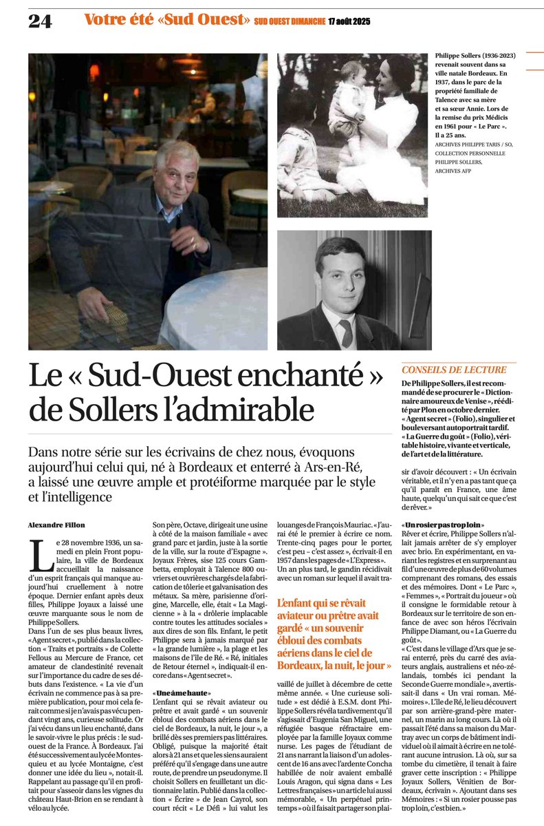 "Le Sud-Ouest enchanté de Sollers l'admirable"
par Alexandre Fillon