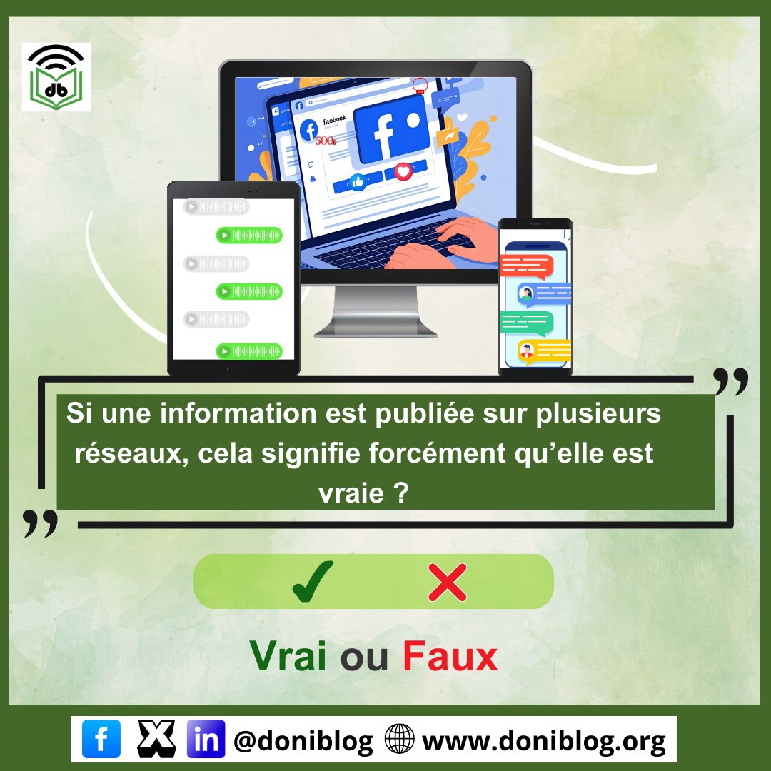 Allo chers followers et ce beau dimanche 🥳❓️
Que pensez-vous  de la véracité d'une information publiée sur plusieurs réseaux sociaux ?
 #doni_check
#MaraNiKunafoni
  #MaliFact
