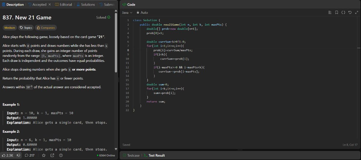 __sam__49's tweet image. Day 32 of  #90daysofcode 

#DSA
1.Leetcode daily (837):New 21 Game (very bad question)
2.Leetcode 1323:-Maximum 69 number .

#Development 
Did further work in my WalletWise project and designed a beautiful dashboard using chart.js.

#LearnInPublic #buildinpublic #LeetCode #Java