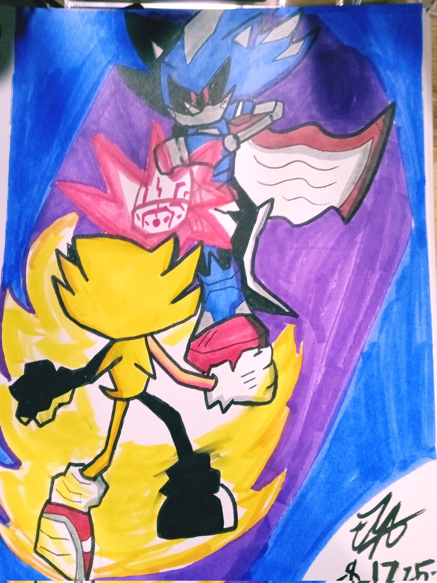 Super sonic vs metal sonic from sonic heros #sonicfanart #illustration