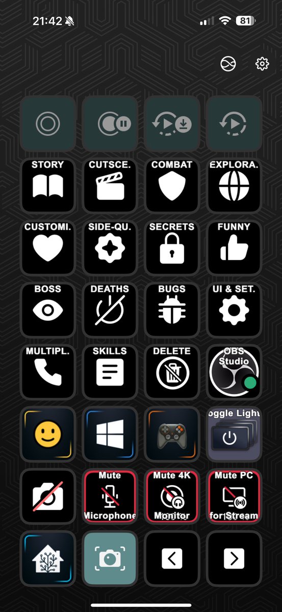 I can finally chill on my sofa and record gameplay for videos, at the same time. 😂

I set up my recording actions on the Elgato Stream Deck Mobile, and a bunch of actions that automatically sort the recordings into specific folders.

Muwahahaha! 😈
