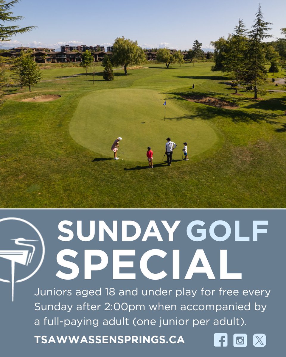 👨‍👩‍👧‍👦⛳️ Family golf day just got an upgrade!! Junior golfers play FREE after 2pm every Sun with a full-paying adult. Whether it’s family fun in the sun or a chance for the kids to practice their swing, summer is the best season to tee it up together. bit.ly/3z6KYRf